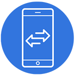 cellphone with arrows pointing in opposite directions on screen